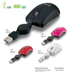 MOUSE C/ FIO RETRÁTIL MINI PIANO RED USB - MO163 - Image 2